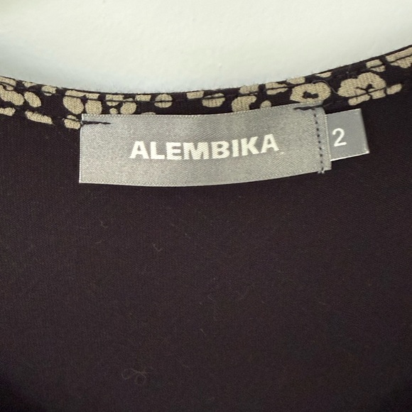 Alembika Black Top with Cream Floral Trim - Picture 2 of 3
